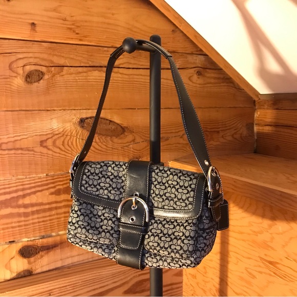 Coach Handbags - Coach Black Grey Classic Buckle Shoulder Bag, EUC, 10” x 7”